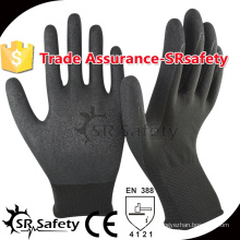 SRSAFETY 13G luva de mão de nitrilo de malha de nylon / revestimento de nylon preto revestido com nitrilo preto na palma, acabamento arenoso